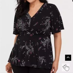 Torrid Studio Knit V Neck Flutter Sleeve Peplum Blouse